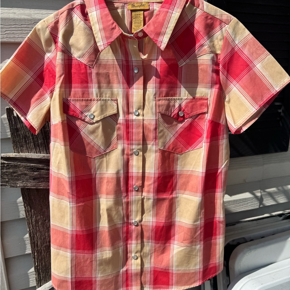 Wrangler Red and Tan Plaid Shirt